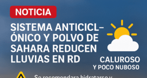 Sistema anticiclónico y polvo del Sahara reducen lluvias en RD; se esperan cambios por onda tropical