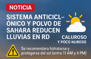 Sistema anticiclónico y polvo del Sahara reducen lluvias en RD; se esperan cambios por onda tropical