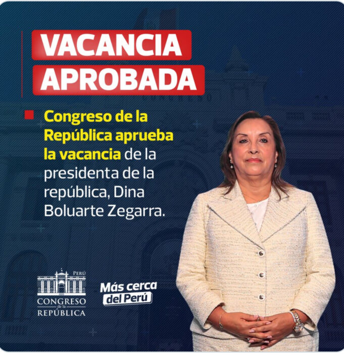 Congreso de Perú destituye a la presidenta Dina Boluarte por “incapacidad moral permanente”