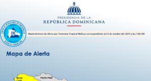 COE mantiene 26 provincias en alerta por Melissa: 12 en Roja, 11 en Amarilla y 3 en Verde