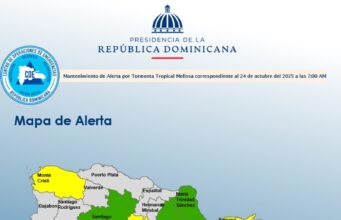 COE mantiene 26 provincias en alerta por Melissa: 12 en Roja, 11 en Amarilla y 3 en Verde