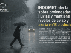 INDOMET alerta sobre prolongadas lluvias y mantiene niveles de aviso y alerta en 18 provincias
